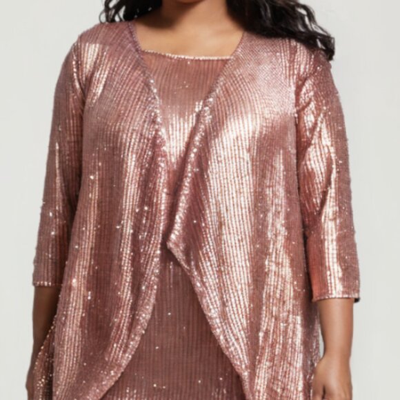 New Formal Plus Size Dress w/ Round Neck Sequins Embroidery & Relaxed Fit T9001 - Picture 8 of 9